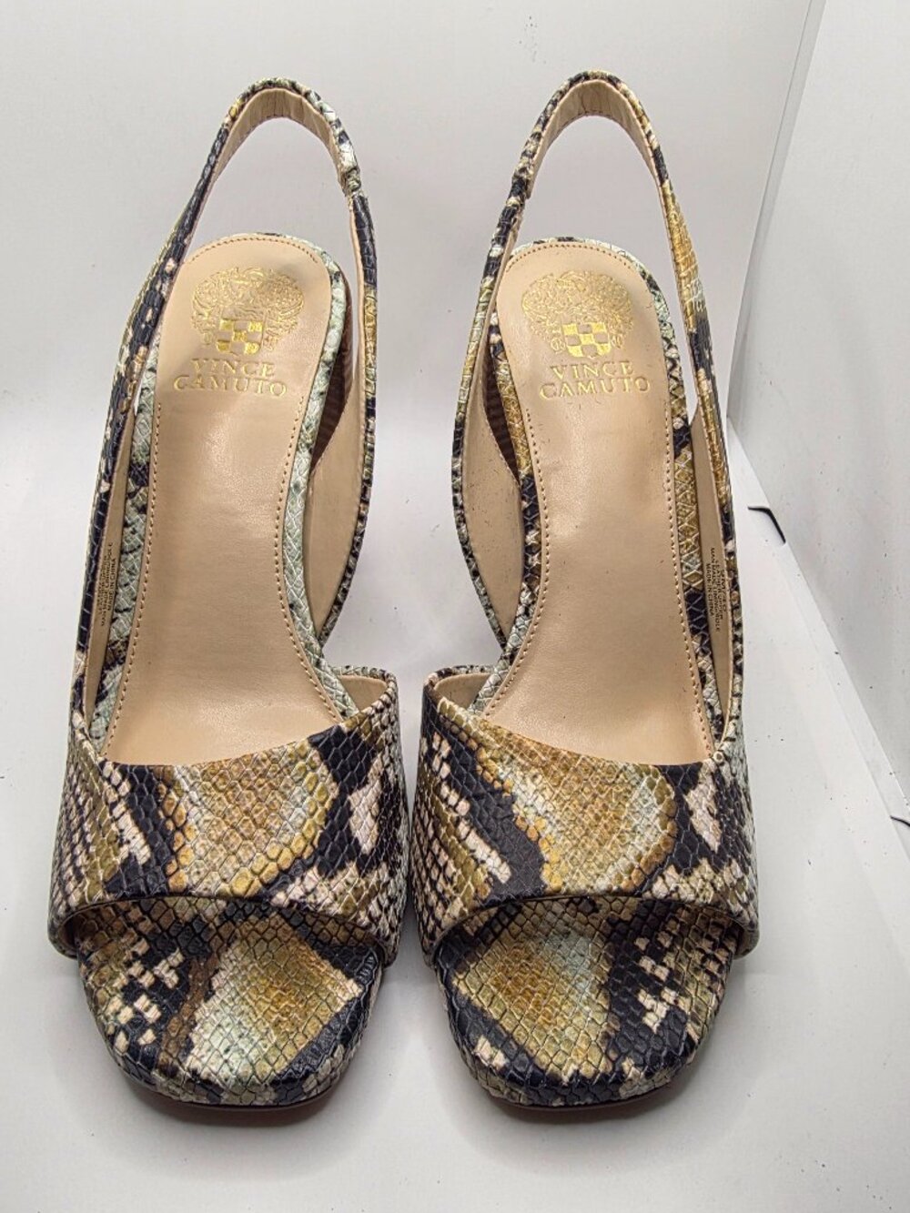 Vince Camuto Snakeskin Slingback Peep-Toe Heels